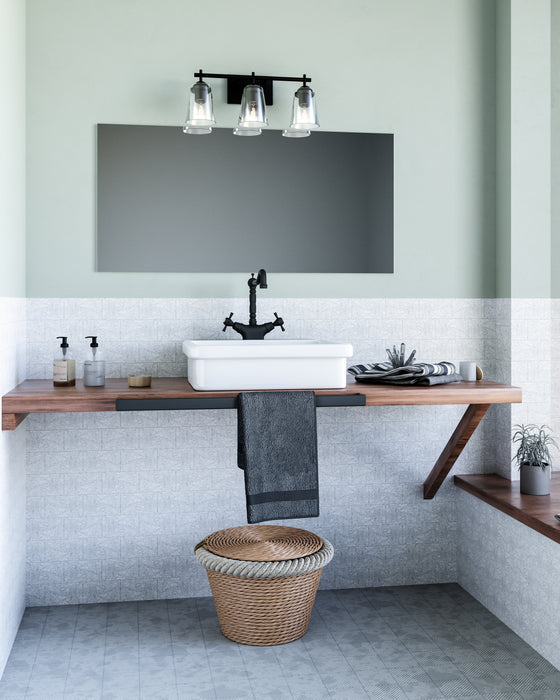 Alora VL638221MBCL Three Light Bathroom Fixtures, Clear Glass/Matte Black