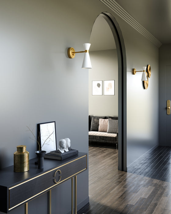 Alora WV574404WHAG One Light Vanity, Aged Gold/White