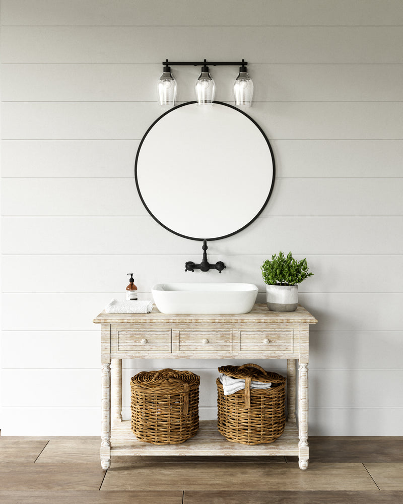 Alora VL538322MBCL Three Light Bathroom Fixtures, Clear Glass/Matte Black