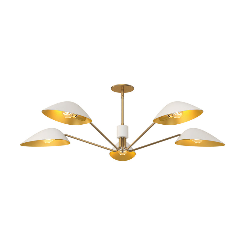 Alora PD550545WHAG Five Light Pendant, Aged Gold/White