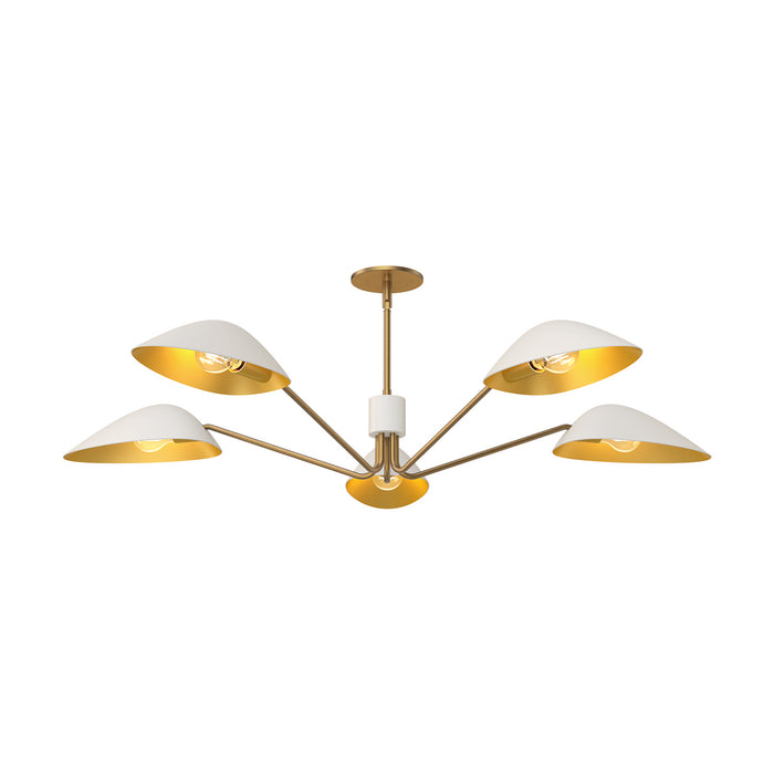 Alora PD550545WHAG Five Light Pendant, Aged Gold/White