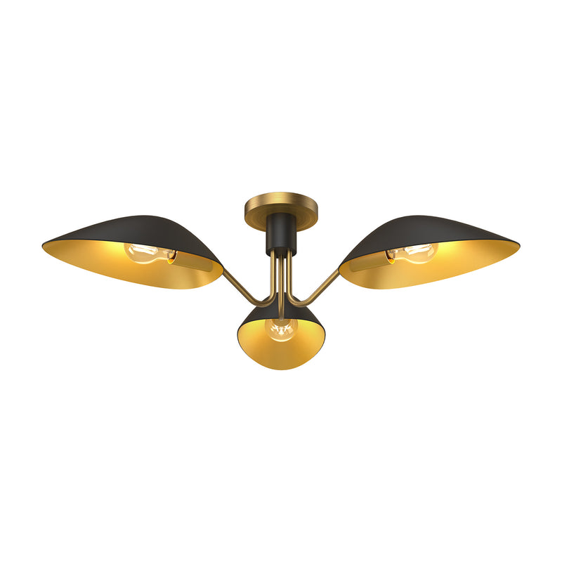 Alora SF550332MBAG Three Light Semi-Flush Mount, Aged Gold/Matte Black