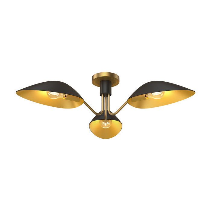 Alora SF550332MBAG Three Light Semi-Flush Mount, Aged Gold/Matte Black