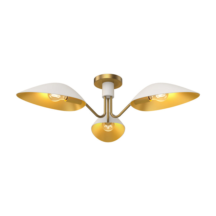 Alora SF550332WHAG Three Light Semi-Flush Mount, Aged Gold/White