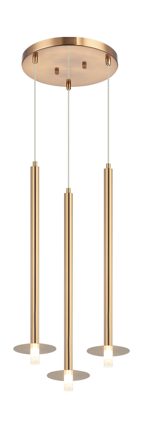 Matteo Lighting C63103AG Three Light Pendant, Aged Gold Brass