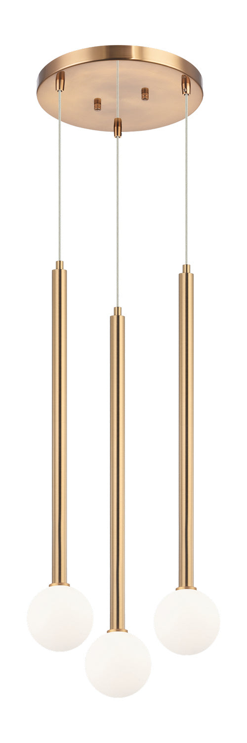 Matteo Lighting C63103AG Three Light Pendant, Aged Gold Brass