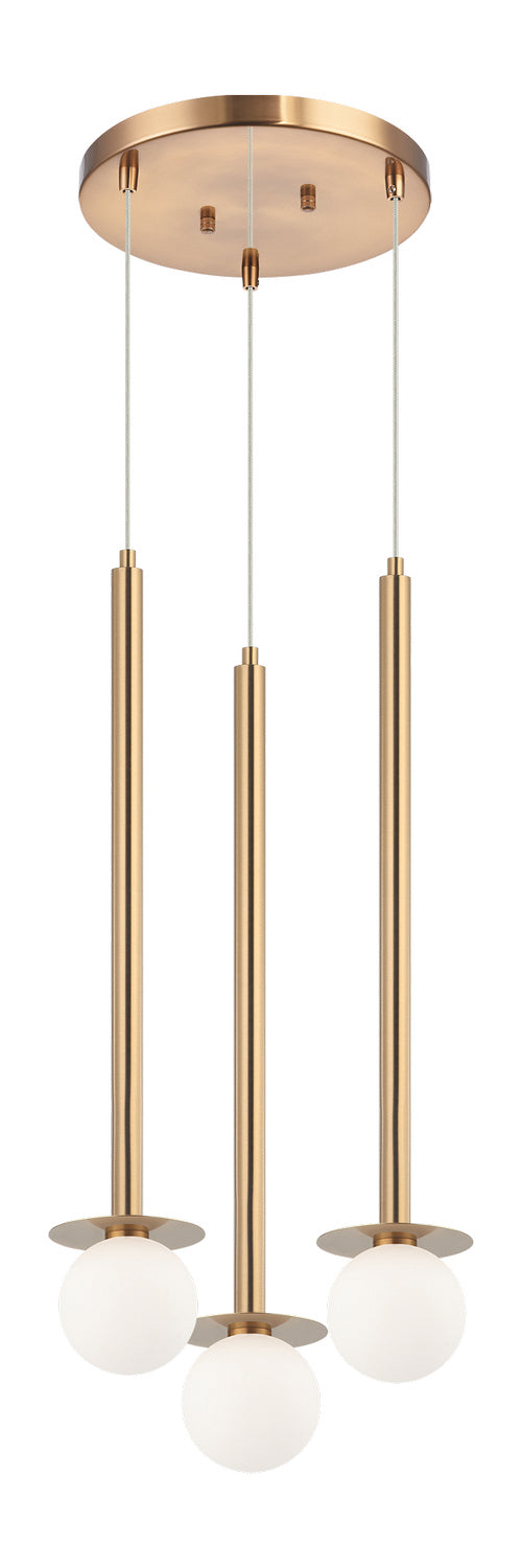 Matteo Lighting C63103AG Three Light Pendant, Aged Gold Brass