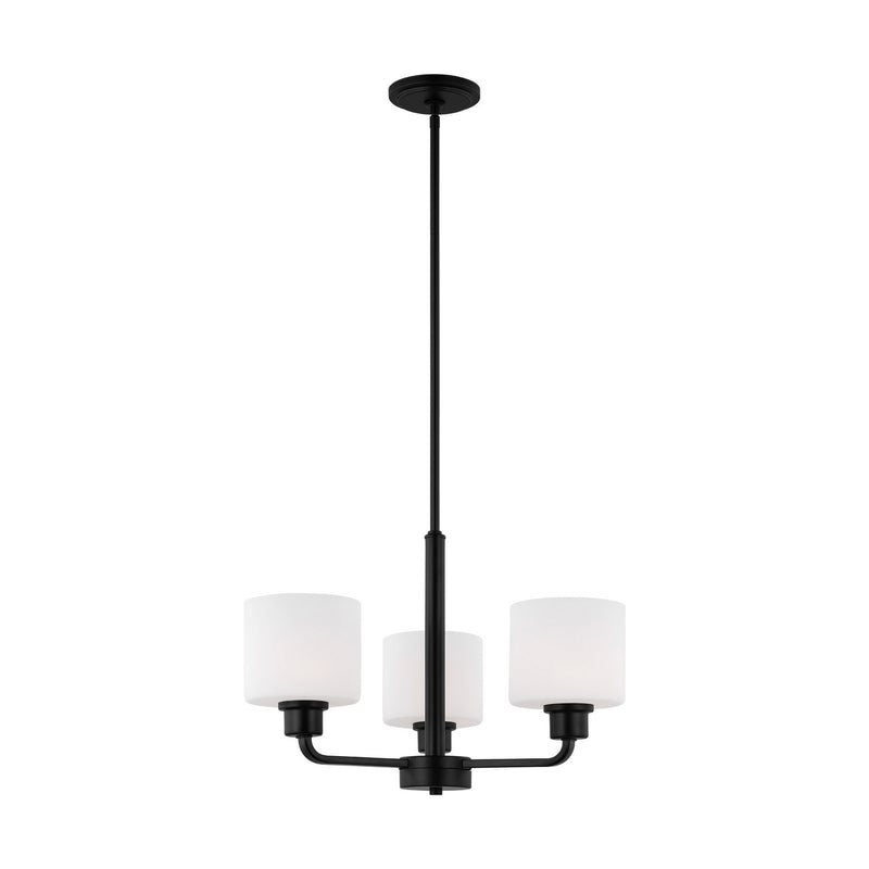 Generation Lighting 3128803EN3-112 Three Light Chandelier, Midnight Black