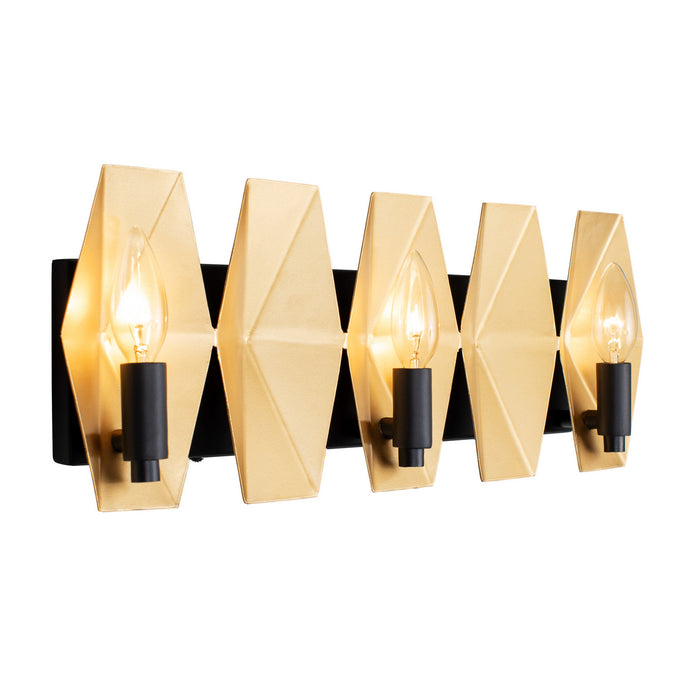 Varaluz 361B03MBFG Three Light Bath, Matte Black/French Gold