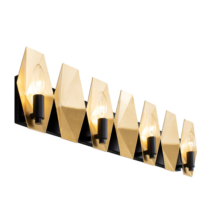 Varaluz 361B04MBFG Four Light Bath, Matte Black/French Gold