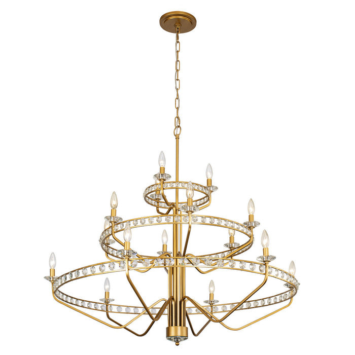 Varaluz 363C15AG 15 Light Chandelier, Antique Gold