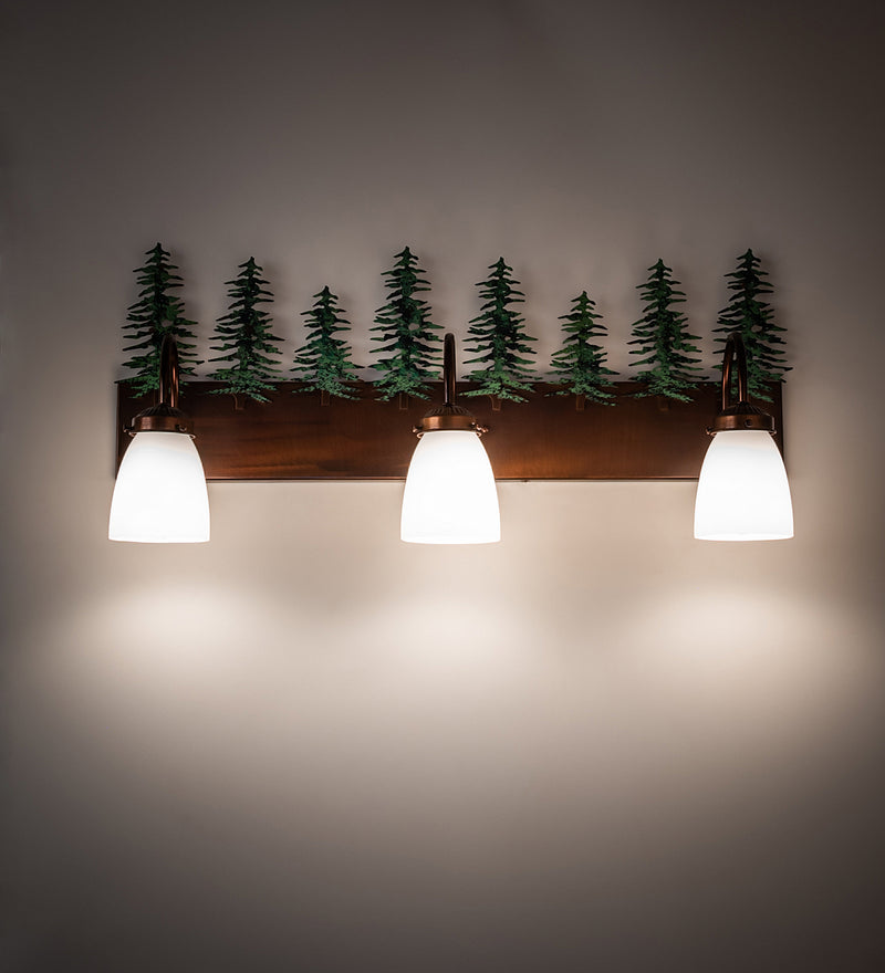 Meyda Tiffany 247392 Three Light Vanity, Vintage Copper/Green Trees