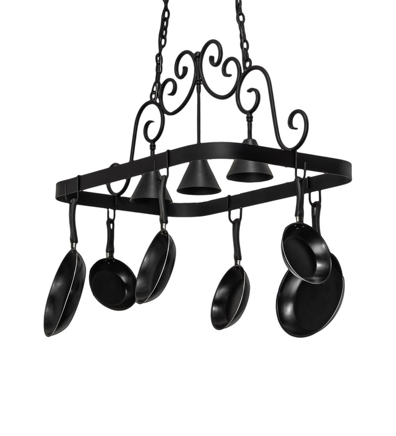 Meyda Tiffany 247727 Three Light Pot Rack, Blackwash