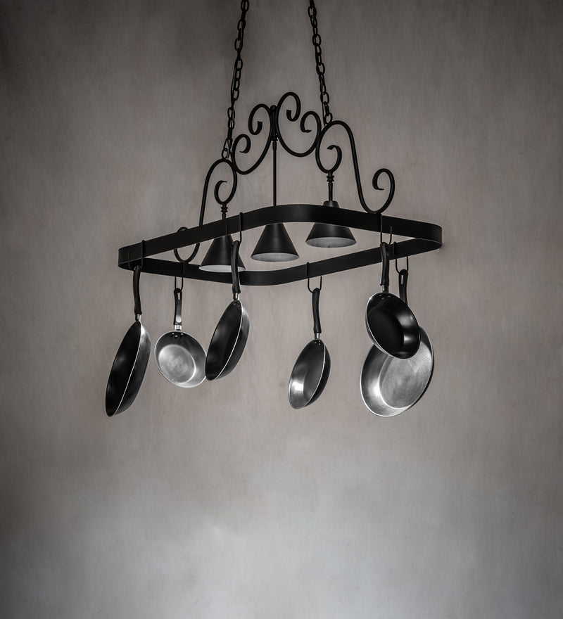 Meyda Tiffany 247727 Three Light Pot Rack, Blackwash