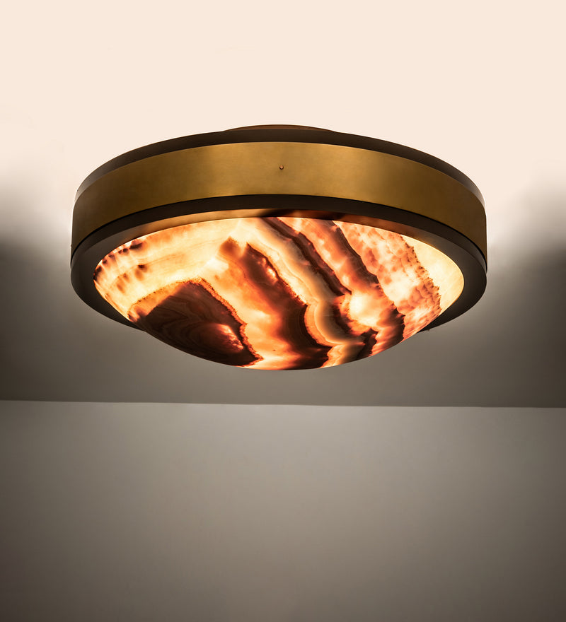 Meyda Tiffany 251445 Six Light Flushmount, Brown Bronze/Gold Matte/Matte White