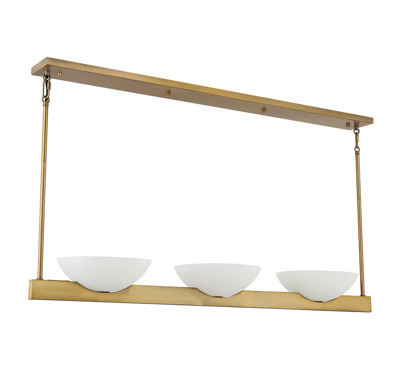 Savoy House 1-1614-3-322 Three Light Linear Chandelier, Warm Brass