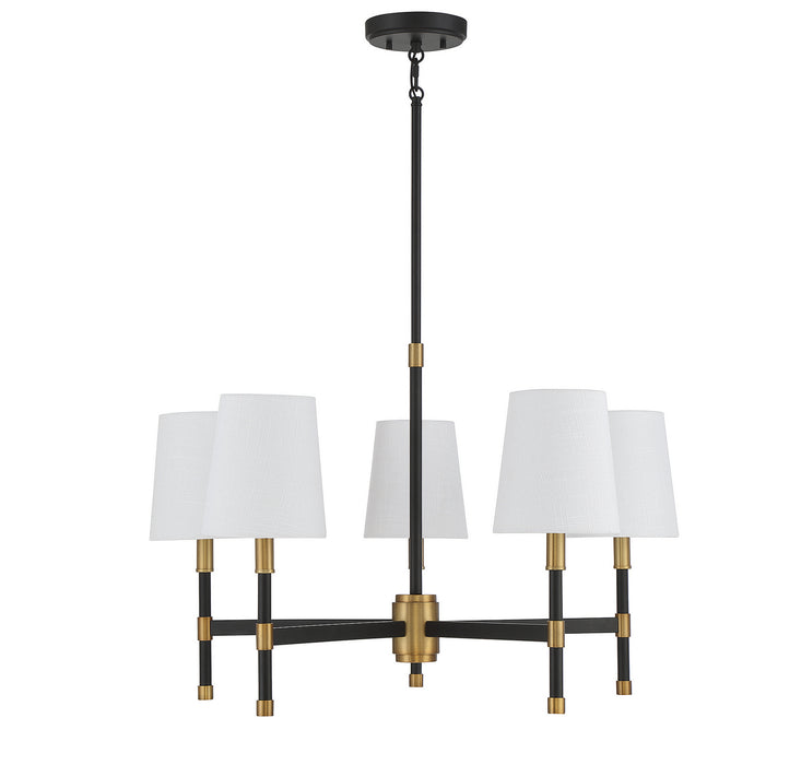 Savoy House 1-1630-5-143 Five Light Chandelier, Matte Black with Warm Brass