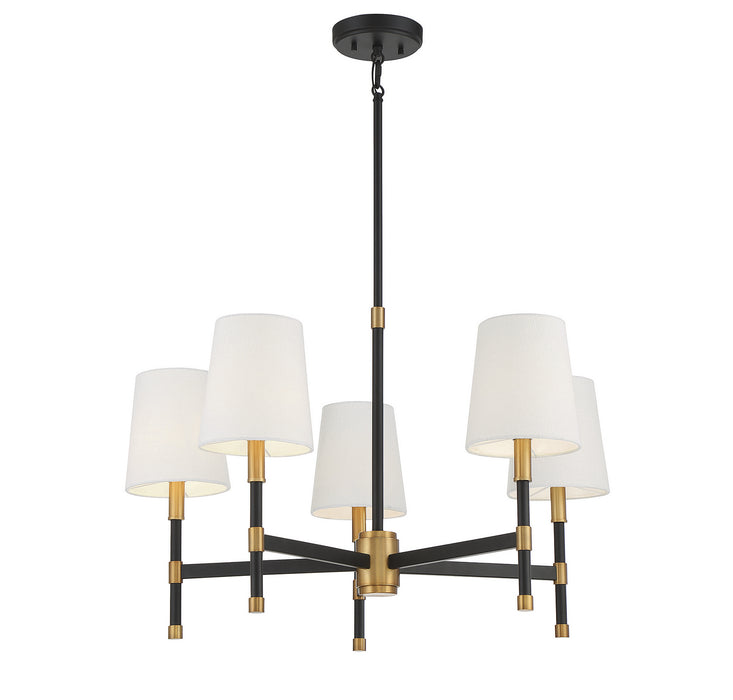 Savoy House 1-1630-5-143 Five Light Chandelier, Matte Black with Warm Brass