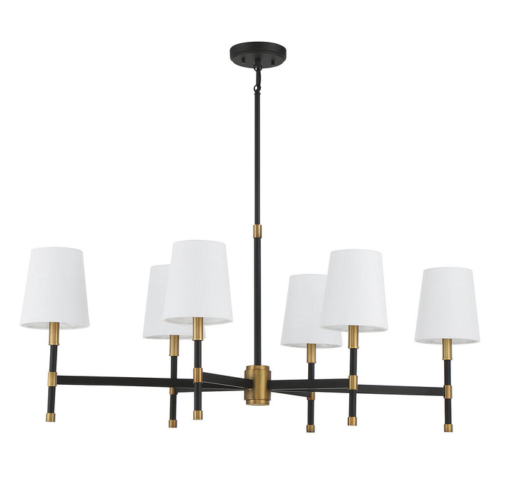 Savoy House 1-1631-6-143 Six Light Linear Chandelier, Matte Black with Warm Brass