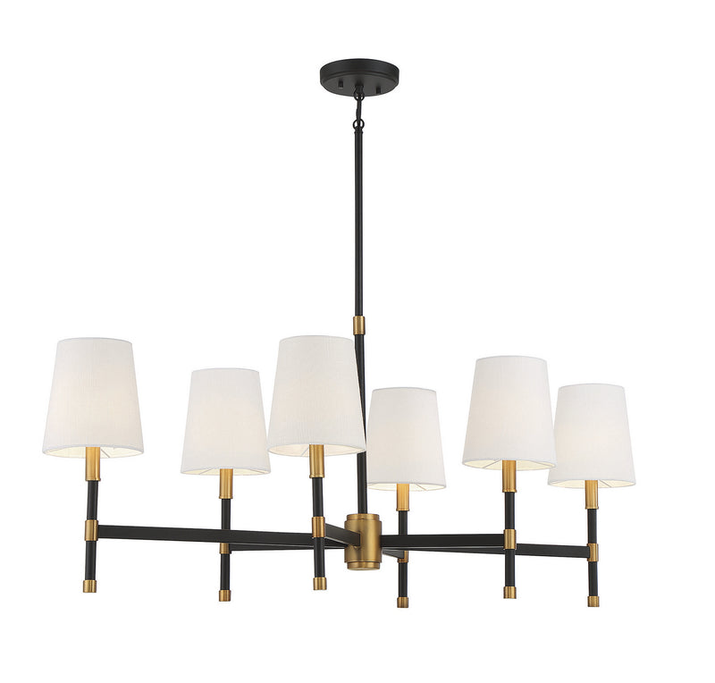 Savoy House 1-1631-6-143 Six Light Linear Chandelier, Matte Black with Warm Brass