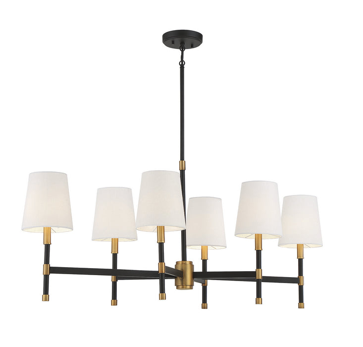 Savoy House 1-1631-6-143 Six Light Linear Chandelier, Matte Black with Warm Brass