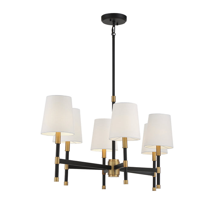 Savoy House 1-1631-6-143 Six Light Linear Chandelier, Matte Black with Warm Brass