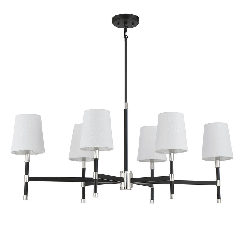 Savoy House 1-1631-6-173 Six Light Linear Chandelier, Matte Black with Polished Nickel