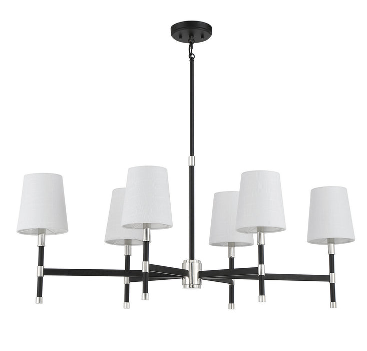 Savoy House 1-1631-6-173 Six Light Linear Chandelier, Matte Black with Polished Nickel