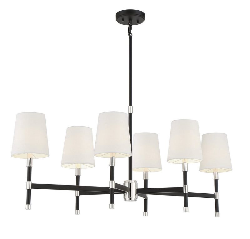 Savoy House 1-1631-6-173 Six Light Linear Chandelier, Matte Black with Polished Nickel
