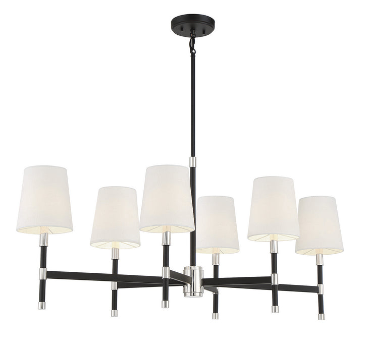 Savoy House 1-1631-6-173 Six Light Linear Chandelier, Matte Black with Polished Nickel