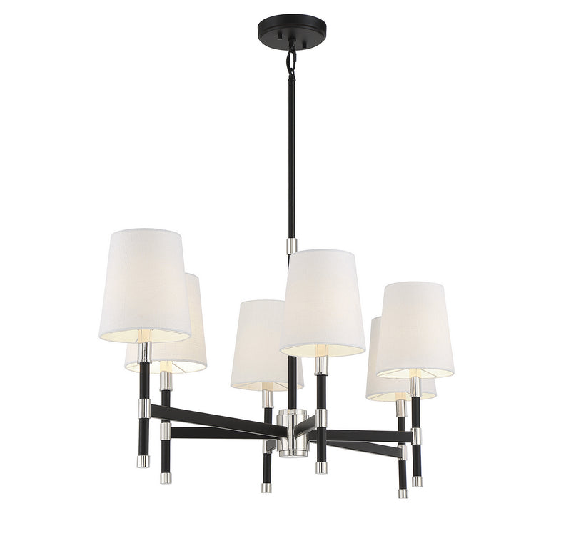 Savoy House 1-1631-6-173 Six Light Linear Chandelier, Matte Black with Polished Nickel