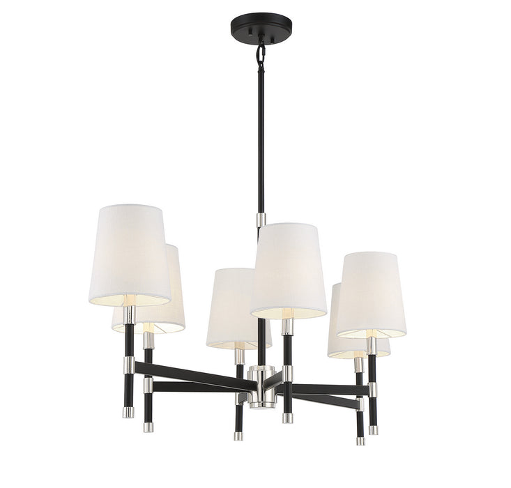 Savoy House 1-1631-6-173 Six Light Linear Chandelier, Matte Black with Polished Nickel