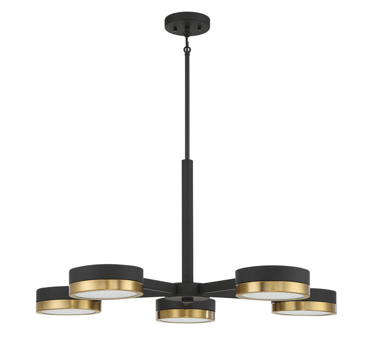 Savoy House 1-1635-5-143 LED Chandelier, Matte Black with Warm Brass