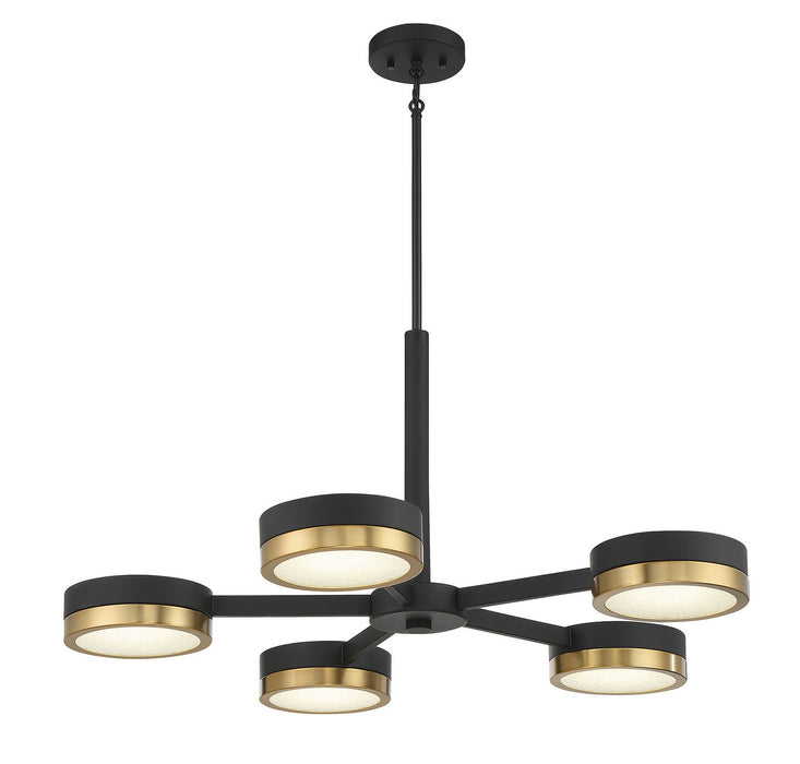 Savoy House 1-1635-5-143 LED Chandelier, Matte Black with Warm Brass