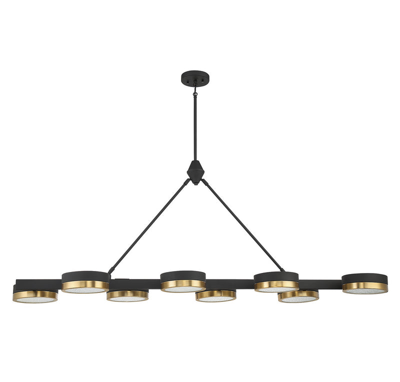 Savoy House 1-1636-8-143 LED Linear Chandelier, Matte Black with Warm Brass