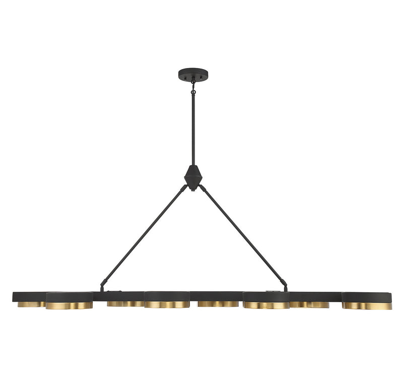 Savoy House 1-1636-8-143 LED Linear Chandelier, Matte Black with Warm Brass