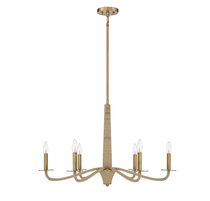 Savoy House 1-1824-6-320 Six Light Chandelier, Warm Brass and Rope
