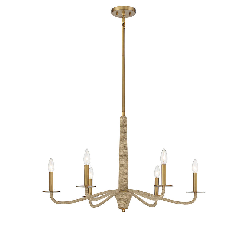 Savoy House 1-1824-6-320 Six Light Chandelier, Warm Brass and Rope