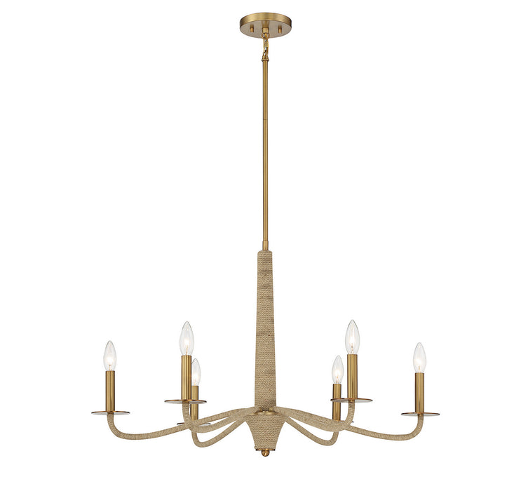 Savoy House 1-1824-6-320 Six Light Chandelier, Warm Brass and Rope
