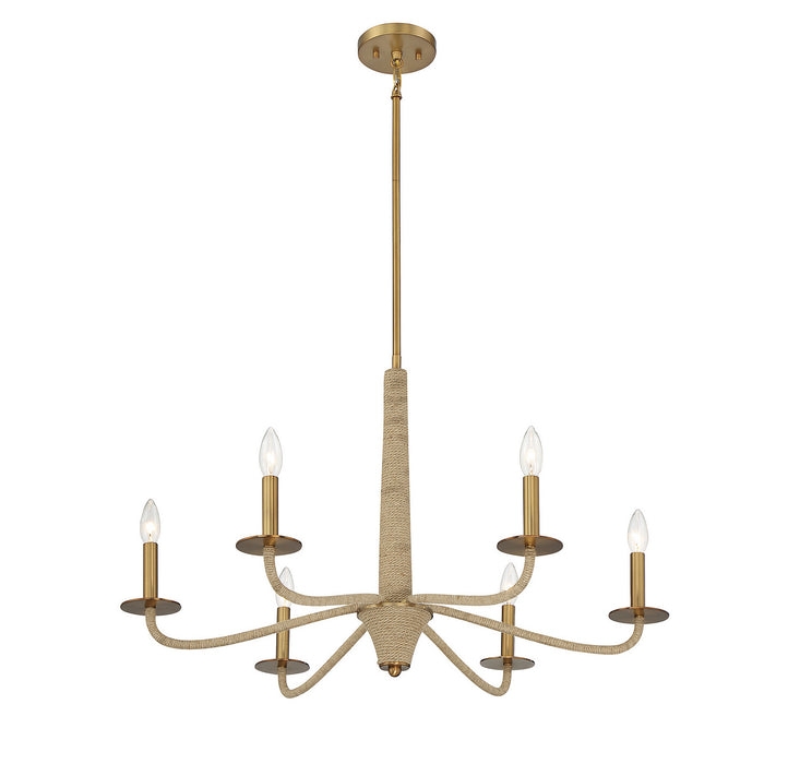 Savoy House 1-1824-6-320 Six Light Chandelier, Warm Brass and Rope