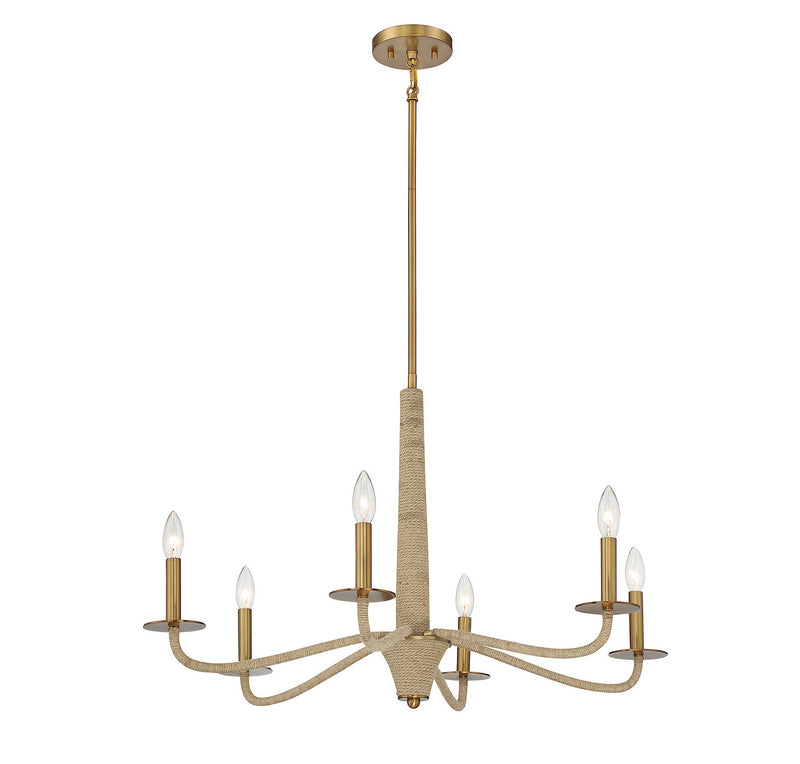 Savoy House 1-1824-6-320 Six Light Chandelier, Warm Brass and Rope
