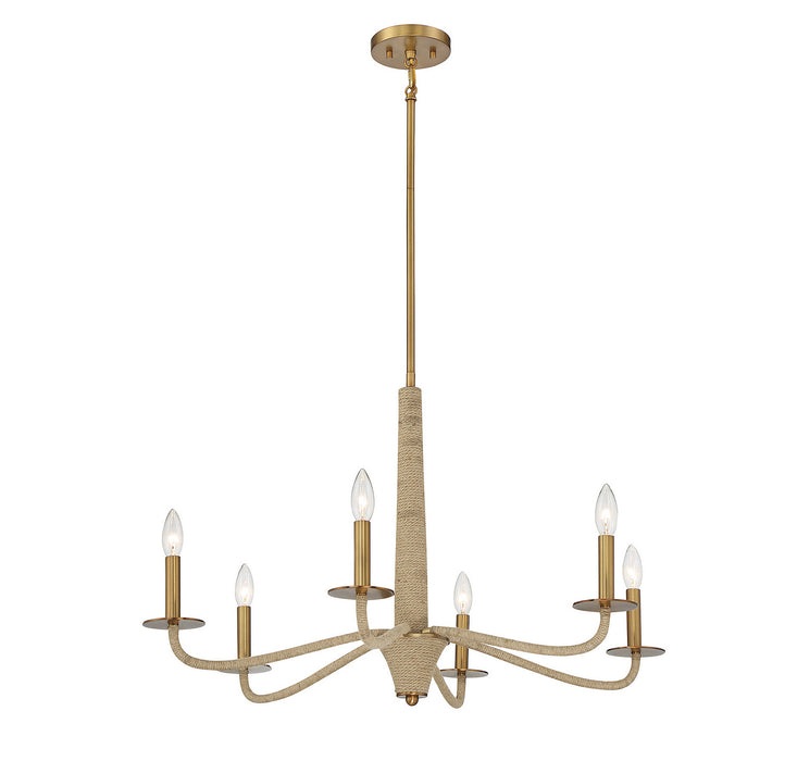 Savoy House 1-1824-6-320 Six Light Chandelier, Warm Brass and Rope