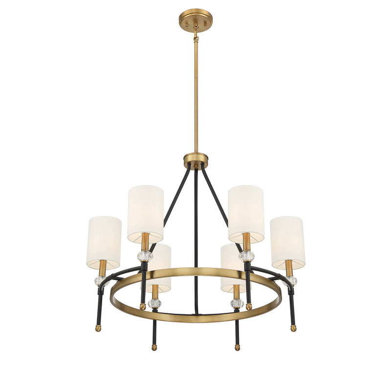 Savoy House 1-1893-6-143 Six Light Chandelier, Matte Black with Warm Brass