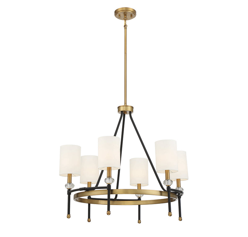 Savoy House 1-1893-6-143 Six Light Chandelier, Matte Black with Warm Brass