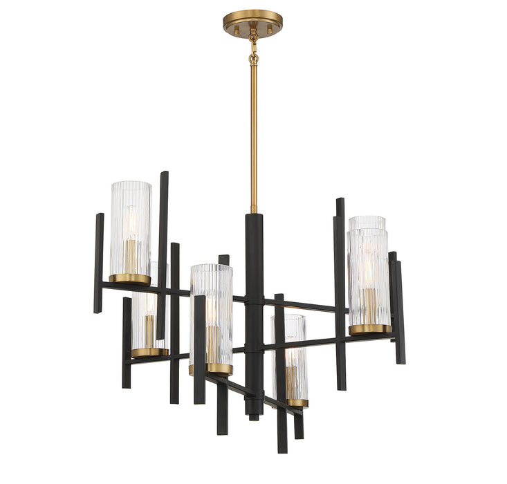 Savoy House 1-1906-6-143 Six Light Chandelier, Matte Black with Warm Brass