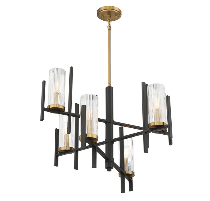 Savoy House 1-1906-6-143 Six Light Chandelier, Matte Black with Warm Brass