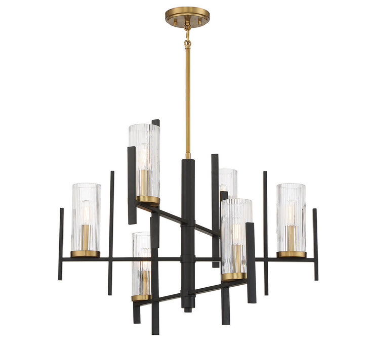Savoy House 1-1906-6-143 Six Light Chandelier, Matte Black with Warm Brass
