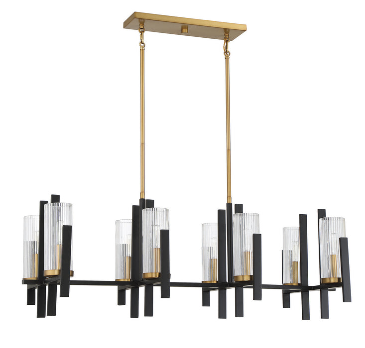 Savoy House 1-1907-8-143 Eight Light Linear Chandelier, Matte Black with Warm Brass