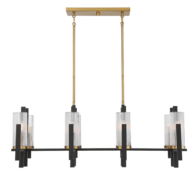 Savoy House 1-1907-8-143 Eight Light Linear Chandelier, Matte Black with Warm Brass