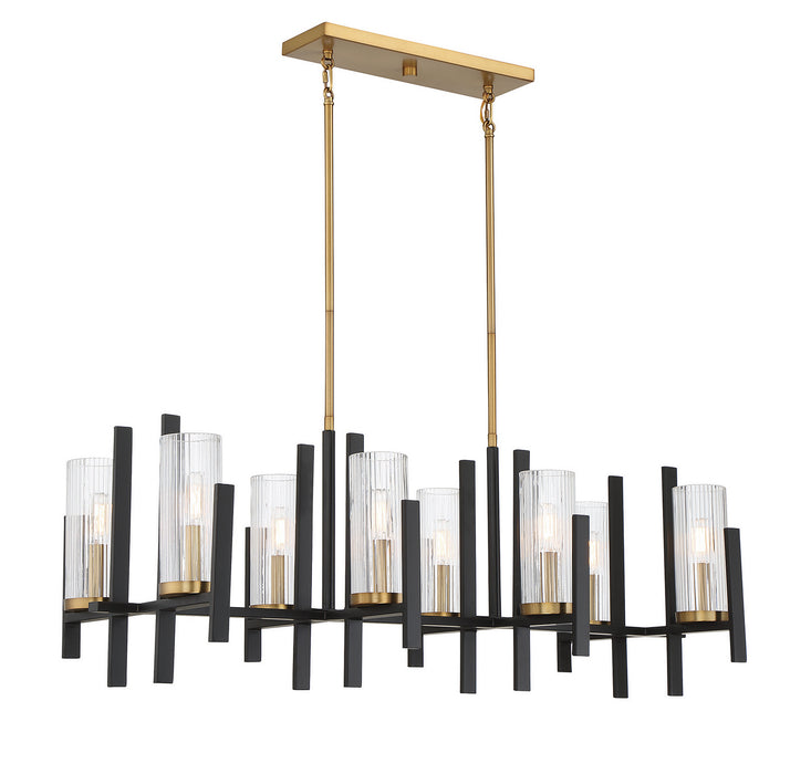 Savoy House 1-1907-8-143 Eight Light Linear Chandelier, Matte Black with Warm Brass